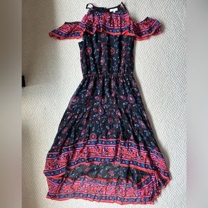 Joie XS dress - black floral with thin straps and ruffle